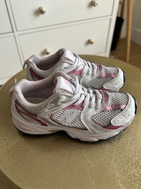 New Balance White and Pink Lace-Up Sneakers